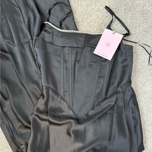 Hello Molly Black Satin Dress with Crystal Accents